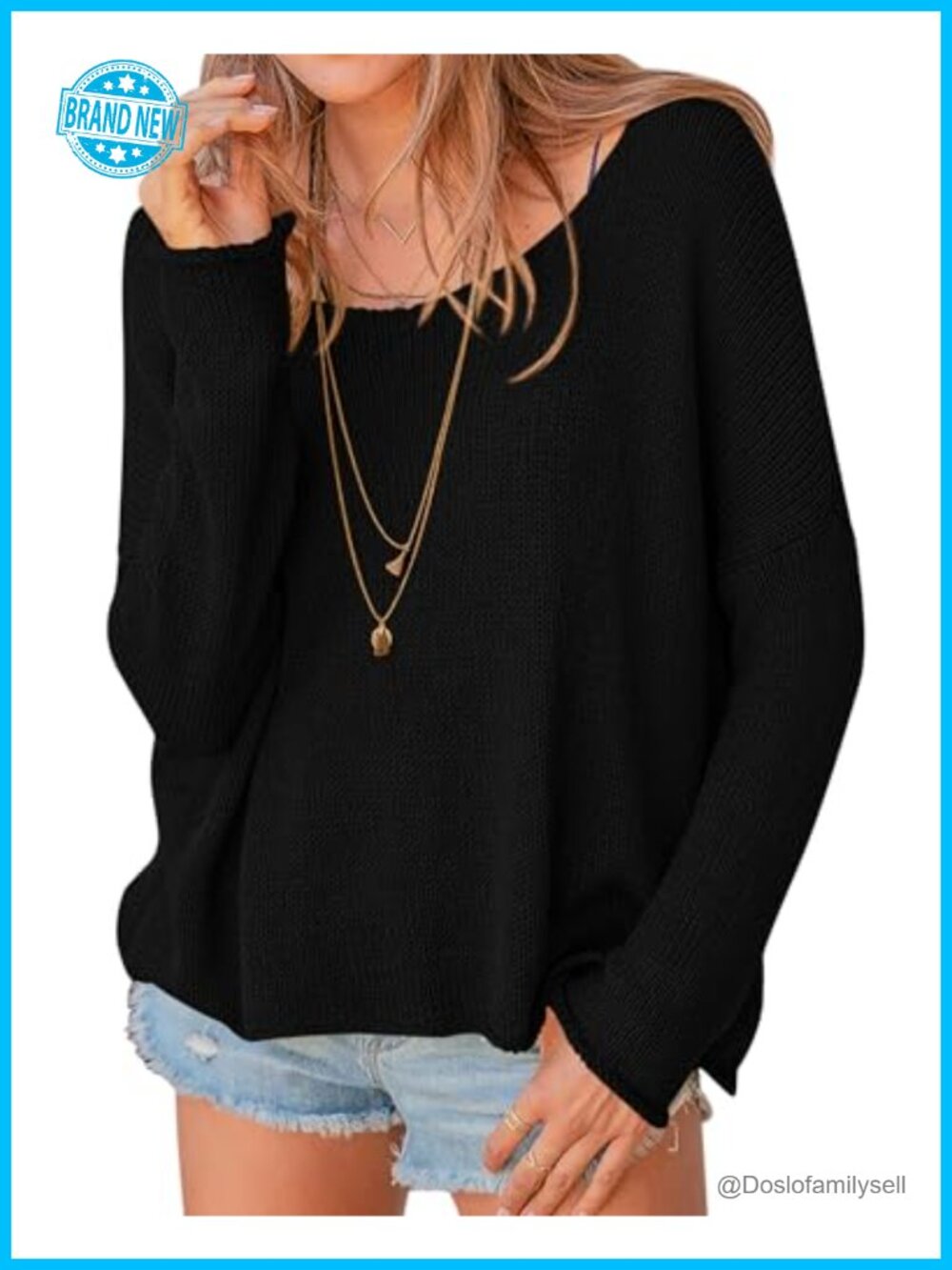 Oversized Cotton Scoop Neck Long Sleeve Pullover Sweater